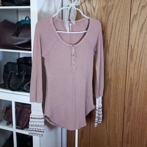 Free people thermal knit cuff large henley